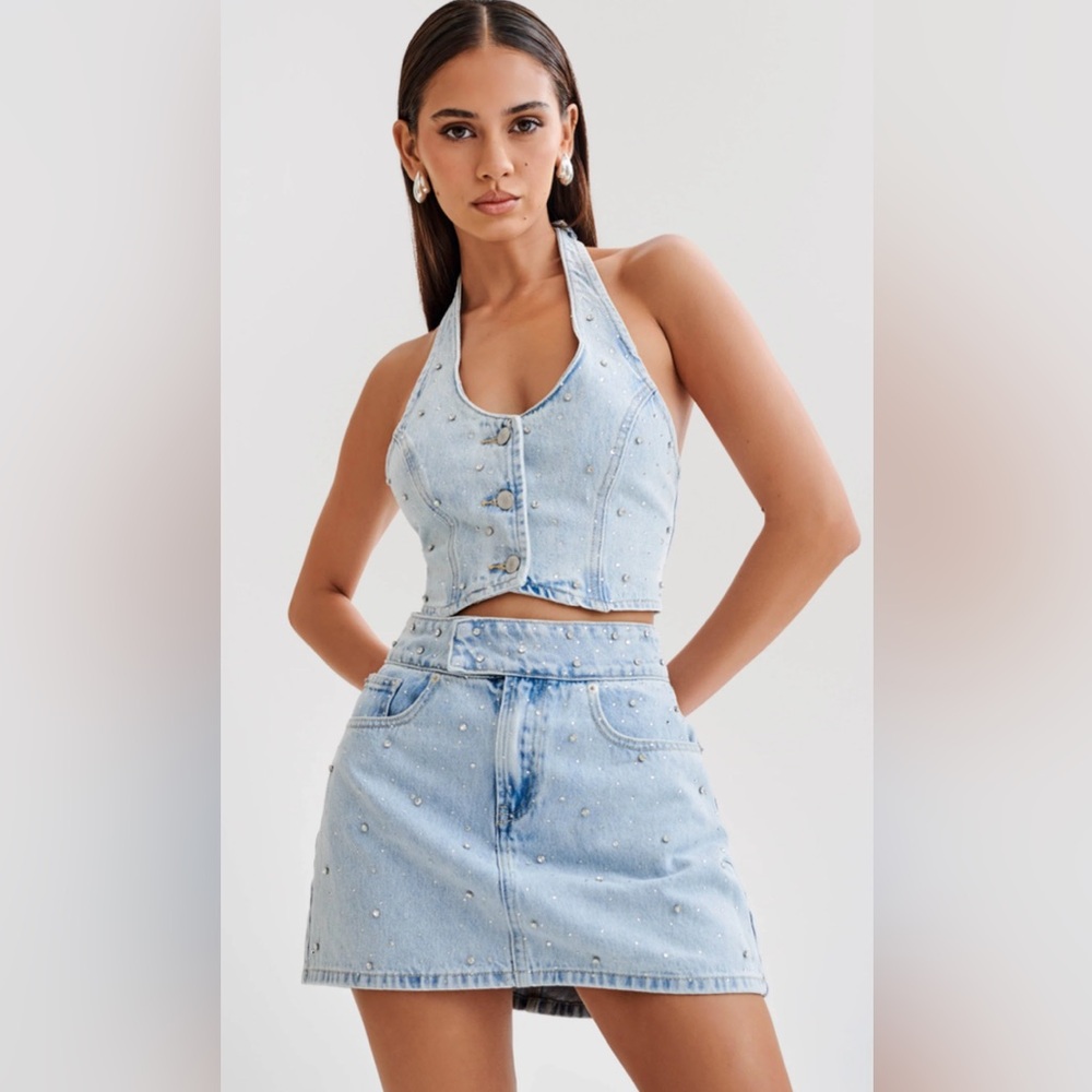 Studded Denim Halter Top